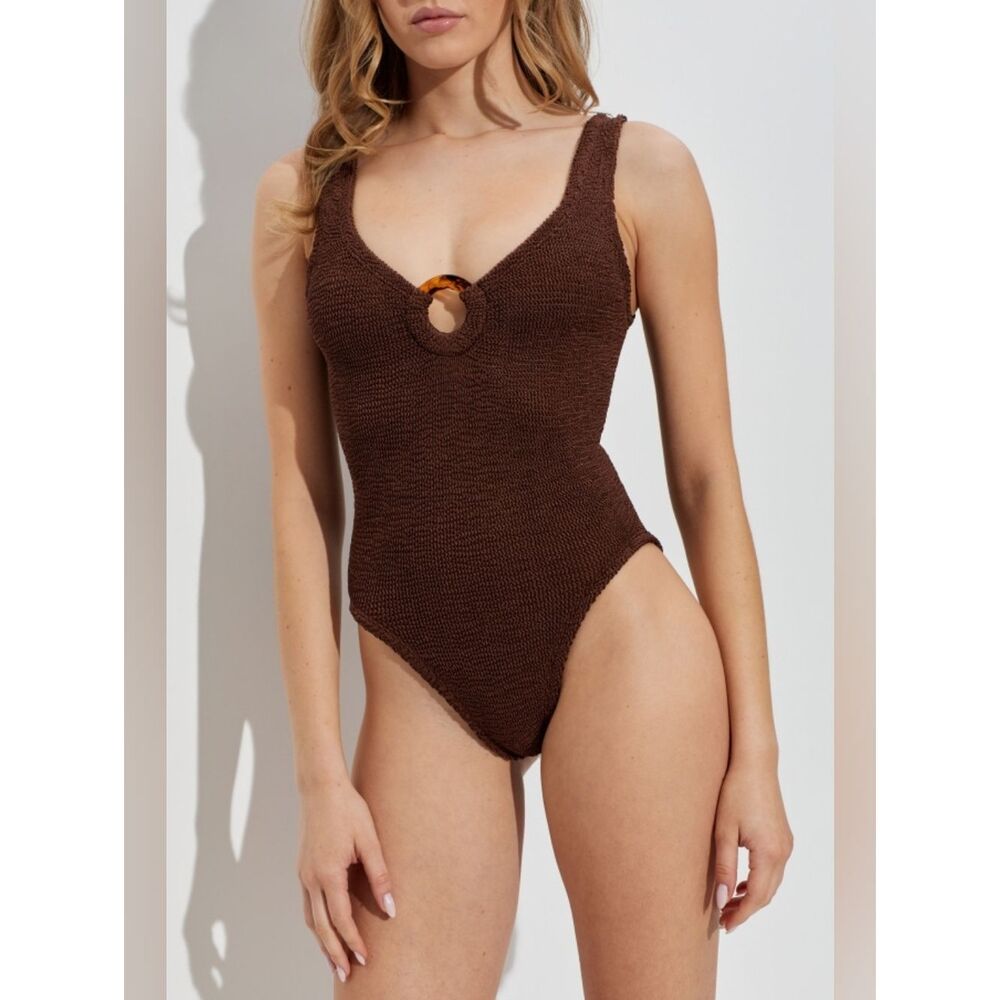 Hunza G One-piece swimsuit "Celine Swimsuit with Tortoiseshell Ring Brown